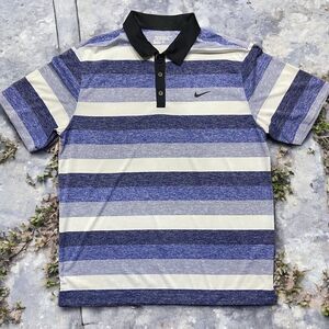 Nike Golf Performance Dri-Fit Navy White Striped Polo Shirt Men's Extra Large